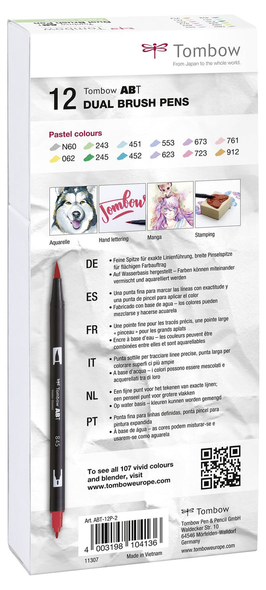 Tombow ABT Dual Brush Pens - Pastel Colours - 12-pack - Create A Little Magic (Pty) Ltd