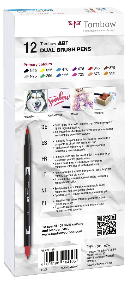 Tombow ABT Dual Brush Pens - Primary Colours - 12-pack - Create A Little Magic (Pty) Ltd