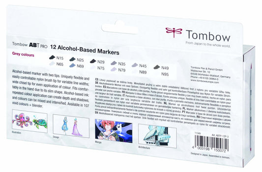 Tombow ABT PRO Alcohol-Based Marker Set - Grey Colours - 12 pcs - Create A Little Magic (Pty) Ltd