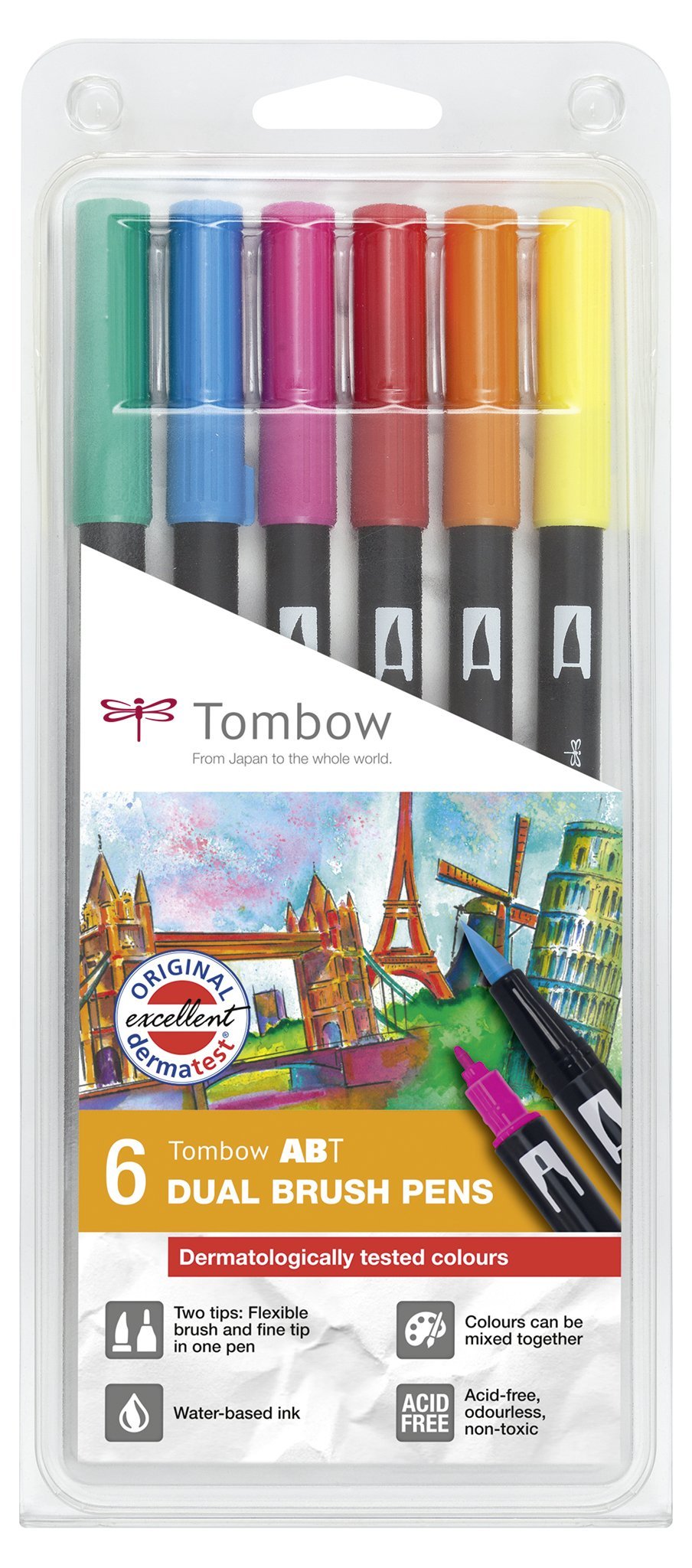 Tombow ABT Dual Brush Pens - Dermatologically Tested - 6-pack - Create A Little Magic (Pty) Ltd