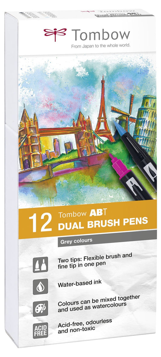 Tombow ABT Dual Brush Pens - Grey Colours - 12-pack - Create A Little Magic (Pty) Ltd