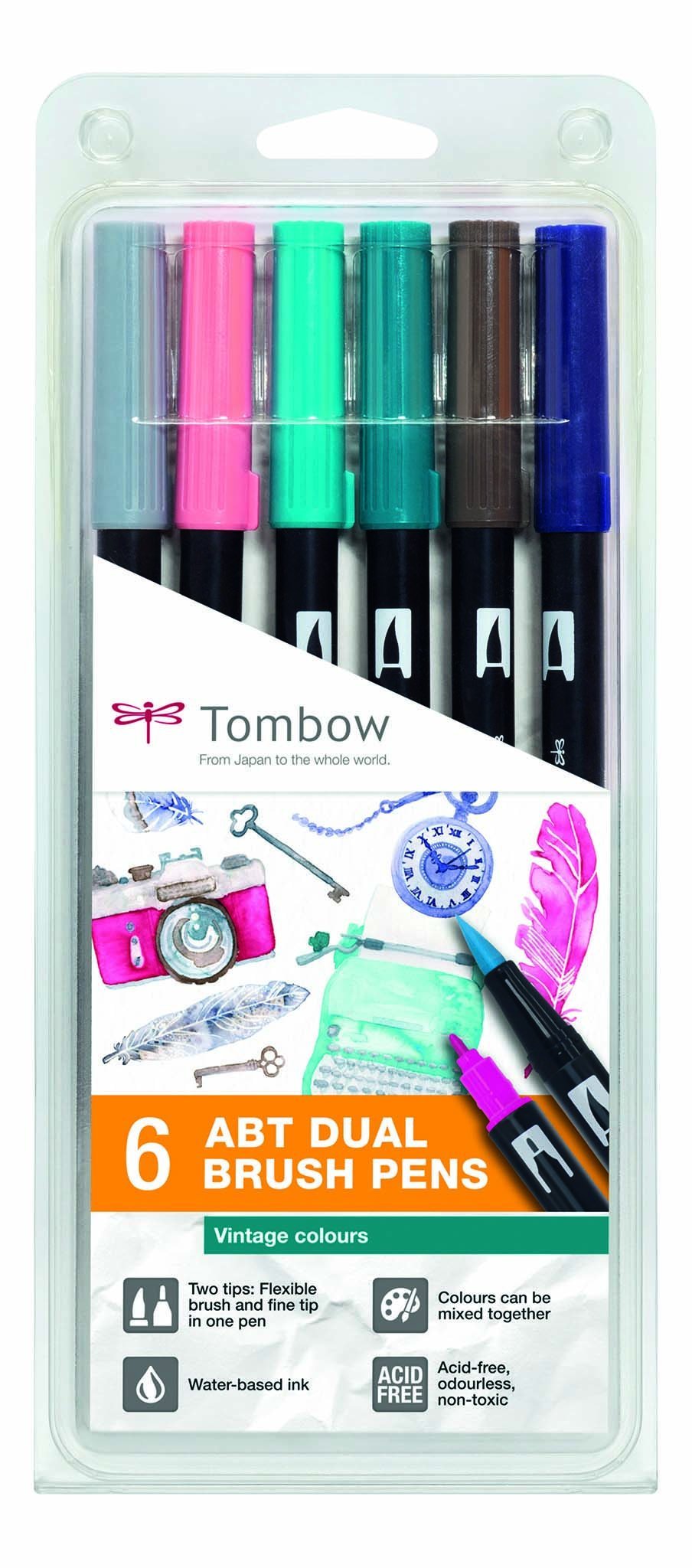 Tombow ABT Dual Brush Pens - Vintage Colours - 6-pack - Create A Little Magic (Pty) Ltd