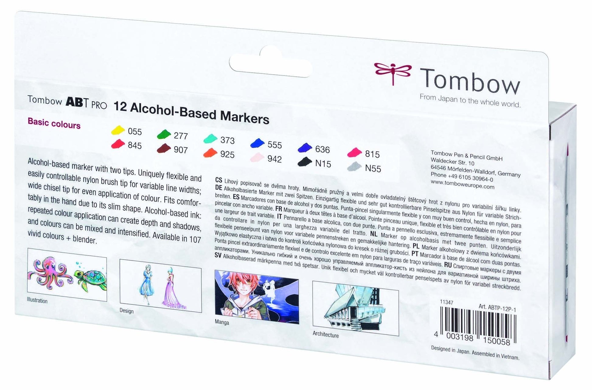 Tombow ABT PRO Alcohol-Based Marker Set - Basic Colours - 12 pcs - Create A Little Magic (Pty) Ltd