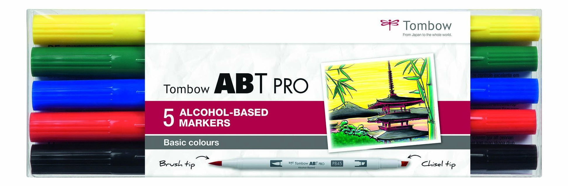 Tombow ABT PRO Alcohol-Based Marker Set - Basic Colours - 5pcs - Create A Little Magic (Pty) Ltd